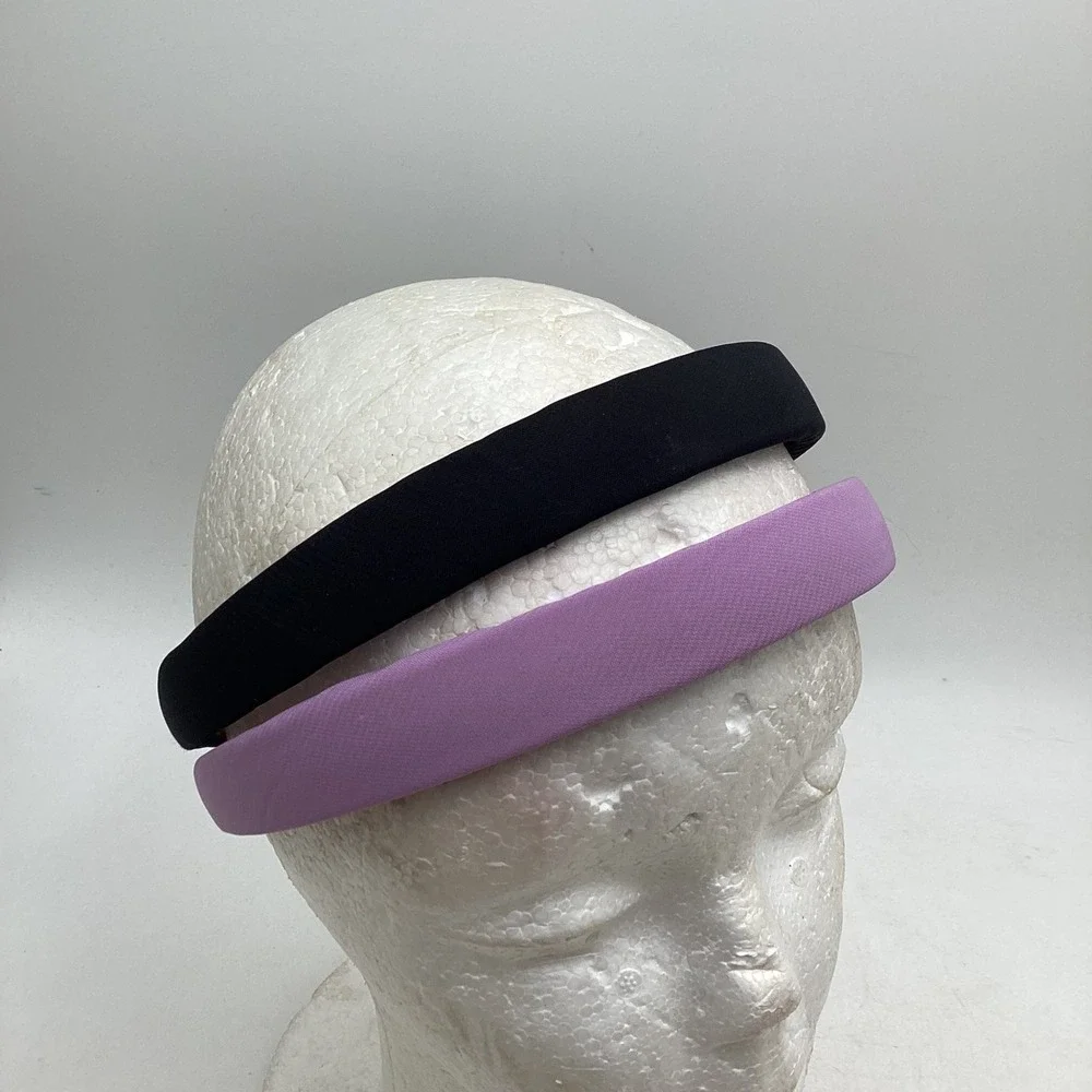 Padded Headband Set Black and Lavender Purple Fabric Hair Accessories 2 Pack